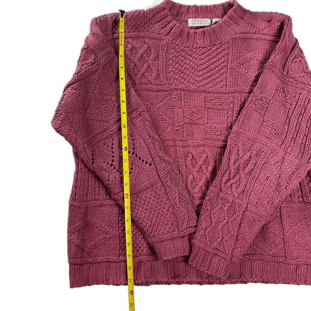 Vintage 90s Express Ramie Patchwork Cable Knit‎ Sweater L Grandpa Academia - Picture 6 of 8